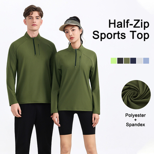 Hombres completo de secado rápido gimnasio Fitness ropa deportiva 1/4 cuartos Zip Top camisetas entrenamiento camiseta con diseño en blanco - Product Image 2