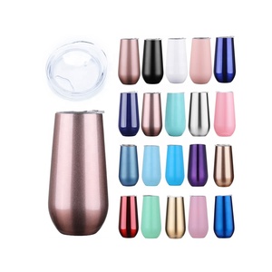 Simple Design 6oz Wine Tumbler Glasses With Lid Stemless 18/8 Stainless Steel Wine <strong>Champagne</strong> <strong>Flutes</strong> Cup - Product Image 1