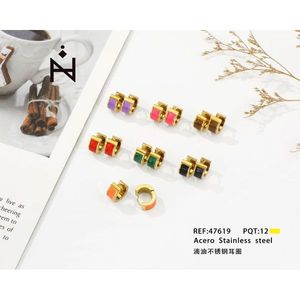 Orecchini a Cerchio in Acciaio Inossidabile con Design a Goccia d'Olio, Gioielli alla Moda per Donne, Set di 12 Pezzi in Metallo Colorato con Intarsi - Product Image 2