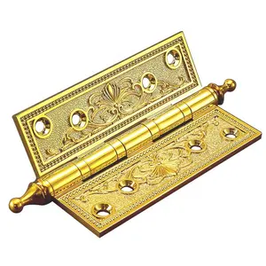 Hinge supplier four inch carved light luxury European style brass furniture folding hinge door hardware fittings solid brass