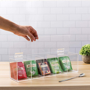 AC0030 Wholesale Transparent Acrylic Tea Organizer divides Coffee Tea Bag Storage Box