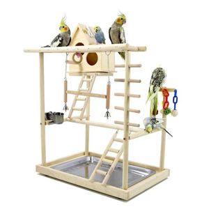 Birds Stand Playground For Parrot, Wood Birdcage Gym Swing