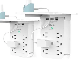 Wholesale Price Surge Protector Power Strip Wall US Plug Charging Station 6 Outlets 3 USB Wall Charging Phone Holder