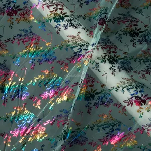 Tecido De Tule Fornecedores Por Atacado Folha De Flor De Arco-íris Hot Stamping Tulle Party Dress Chantilly Lace Mesh Fabric