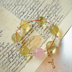 Bracelet extensible en perles de citrine naturelle et de quartz clair avec détails dorés pour femmes, bijoux personnalisés en gros - Product Image 4