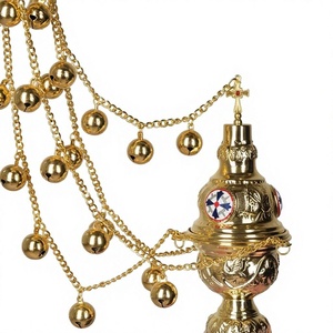 Quemador de Incienso Religioso para Meditación en el Hogar, Cadena Colgante y Campanas, Acabado Dorado, Soporte para Incienso de Latón Puro, Calidad de Exportación, Decorativo - Product Image 1
