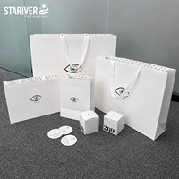 Custom Eye Graphic Printed Paper Bag White Satin Ribbon Handle for Jewelry Perfume Packaging