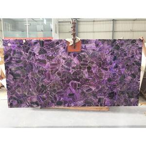 Dalles de pierre de cristal de fluorite translucide rétroéclairée naturelle de couleur violette pour panneau mural/comptoir/revêtement de sol - Product Image 2