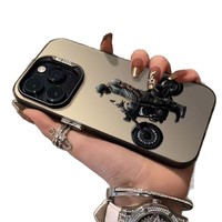 Casing Handphone TPU PC Motif Pria Biker Berlapis Perak Elektroplating untuk Iphone Xr Xs 11 12 13 14 15 16 17 18 Pro Max
