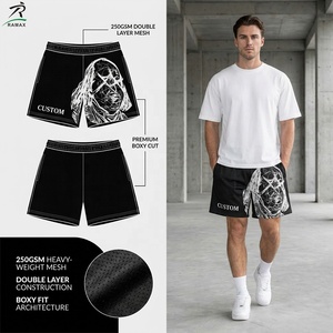 Shorts en maille noire premium 250 GSM pour homme, coupe ample et oversize, séchage rapide, respirant, avec motif portrait <span class=keywords><strong>blanc</strong></span> - Product Image 1