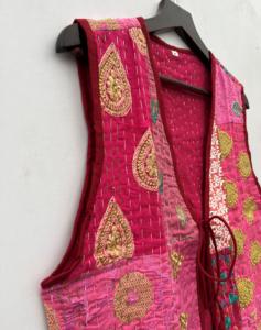 Chaleco bordado elegante hecho a mano para mujer, ropa exterior informal de retazos con cuello en V de algodón para fiesta de otoño e invierno - Product Image 4