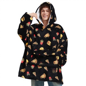 Couverture à capuche en polaire Sherpa surdimensionnée unisexe pour adultes avec motif hamburger et <span class=keywords><strong>pizza</strong></span> - Product Image 1