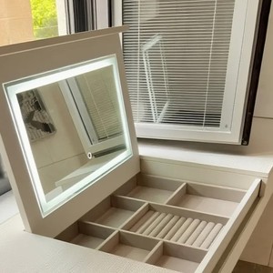 New Hidden Flip-Up Solid Pine Wood Modern European <strong>Vanity</strong> <strong>Table</strong> Multi-Functional Customizable <strong>Vanity</strong> Desk Makeup Lighted <strong>Mirror</strong> - Product Image 5