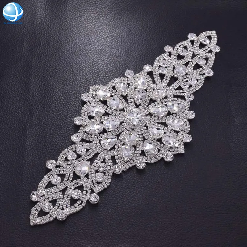 Luxury rhinestone sew applique jewelry flat back buckle crystal bridal dress accessories in beads