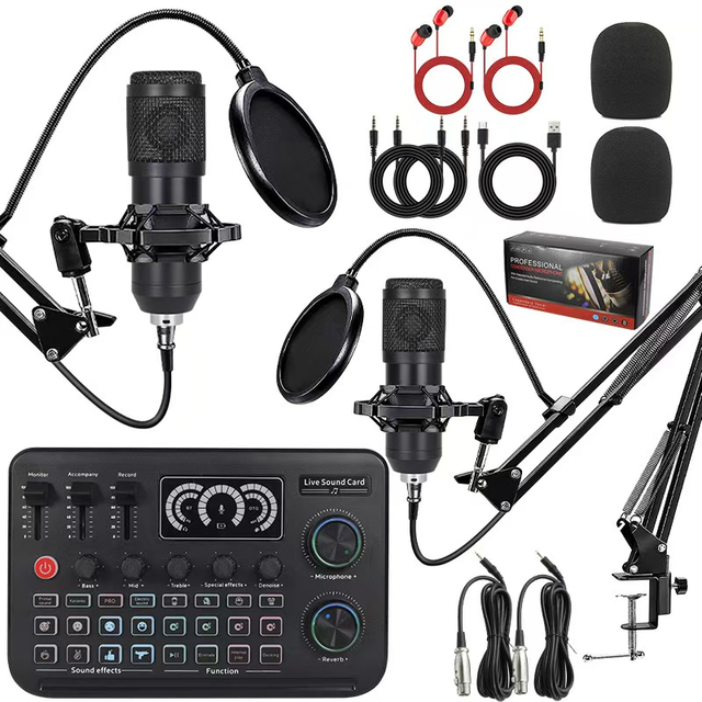 BM800+ Set (regular Color Available in Gold/black) Live Streaming Kit Dual Microphone Sound Card Kit