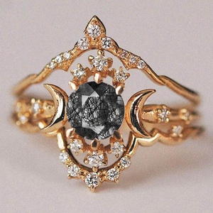 Vintage Moonstone <b>Ring</b> With Diamond Pave Setting Gold Plated Women's Engagement Gemstone <b>Ring</b> - Product Image 4