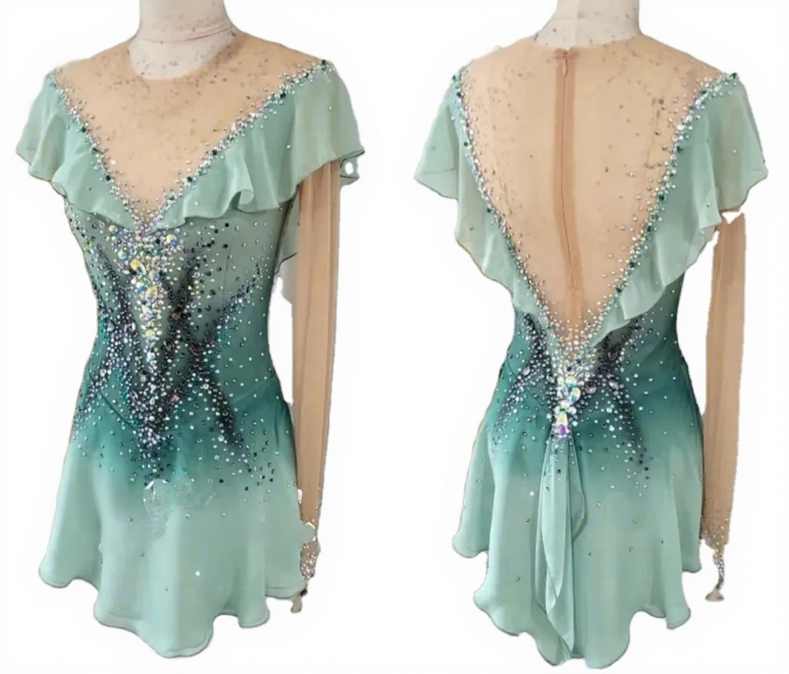 mint green figure skating dress Lime Green Ombre Competition Skating Dress Crystal Design BSU12062.LG –  Boutique Step Up main image 1