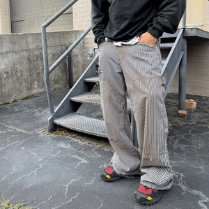 Pantaloni da <span class=keywords><strong>Uomo</strong></span> Personalizzati con Effetto Usurato e Strisce, Pantaloni da Carpentiere con Doppia Ginocchiera - Product Image 1