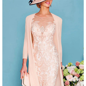 Mumuleo Abito da Cerimonia per la <span class=keywords><strong>Madre</strong></span> della Sposa in Chiffon con Giacca al Ginocchio e Maniche a 3/4 in Pizzo per Invitati a Matrimoni e <span class=keywords><strong>Madre</strong></span> dello Sposo - Product Image 4