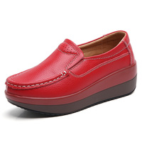 Chaussures décontractées à plateforme compensée en cuir véritable de style coréen pour femmes, nouvelle collection transfrontalière, grande taille, semelle épaisse, chaussures à plateforme