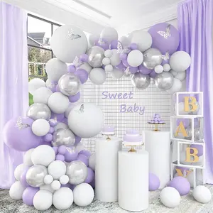 Kit de guirlande de ballons violets, lavande, blanc, argent, arche de ballons, autocollants papillon pour anniversaire, mariage, douche, décor de Baby Shower