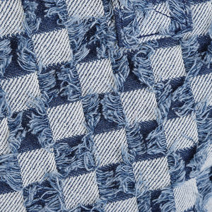 Fabricante al por mayor de gran capacidad Linda borla a cuadros Denim mujeres hombres trabajo playa Crochet Tote bolsos Denim Tote Bag - Product Image 4