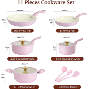 Juego de Utensilios de Cocina de Cerámica Antiadherentes de Alta Calidad, 6 Piezas, Aptos para Gas e Inducción, con Tapas de Vidrio, Asas de Silicona, Aptos para Lavavajillas y Horno - Product Image 2