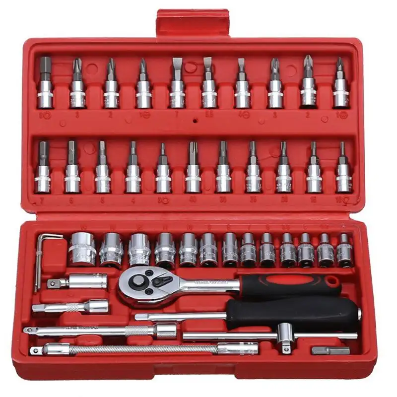 Workpro — boîte d'outils d'entretien pour mécaniciens, ensemble de 46 pinces à main, jeu de douilles, clés à cliquet, pour outil combiné
