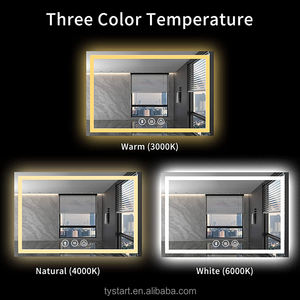 กระจกอัจฉริยะทรงสี่เหลี่ยมผืนผ้าสำหรับร้านตัดผมสมัยใหม่ พร้อมไฟ LED ป้องกันฝ้า ปรับแต่งขนาดได้ ออกแบบกราฟิกได้ เชื่อมต่อ Bluetooth/Wi-<span class=keywords><strong>Fi</strong></span> รองรับ 3D - Product Image 4