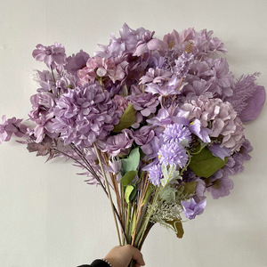 Decoración de Boda Serie Púrpura, Ramos de Flores Artificiales de Hortensia, Flores de Peonía y Rosa Lila, Flores Artificiales al por Mayor - Product Image 3