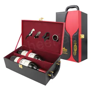 Manufacturer Double Wine Bottle Pu Leather Travel Box And 4 Piece Bar Accessories Red Wine Box Leatherette