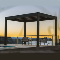 DEEZON Toit à persiennes entièrement automatique Pergola d'extérieur étanche en aluminium résistant à l'eau en MDF à rabat rétractable et pliable