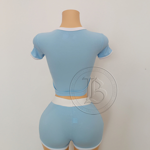 Set <span class=keywords><strong>Estivo</strong></span> da <span class=keywords><strong>Donna</strong></span> con Logo Personalizzato, Top a Maniche Corte e Pantaloncini Colorati, Stile <span class=keywords><strong>Casual</strong></span> a Righe, <span class=keywords><strong>Abbigliamento</strong></span> Sportivo - Product Image 5