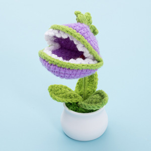 Hand Crocheted Artificial Flower Pot Mini Decorative Plant For Home Wedding Photography Props - Product Image 3