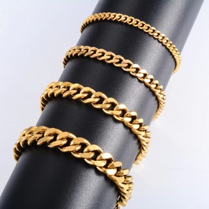 Pulsera de Cadena Cubana de Acero Inoxidable Chapada en Oro para Hombre y Mujer, Tobillera de Alta Calidad, Joyería Metálica para Muñeca - Product Image 1