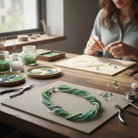 Bracelet en verre multicouche perlé de cristal vert et blanc, fermoir diamant, style bohème européen, bijoux faits main pour femmes, vente en gros