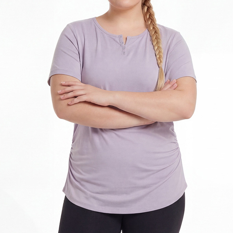 Women Loose Fit Yoga Exercise Clothing Summer Sport Tee Plus Size Workout Tops V Neck T Shirts