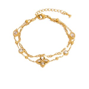 Pulsera de Doble Capa con Trébol de Cuatro Hojas, Chapada en Oro de 18K, Aleación de Zinc, Diseño Floral, Joyería de Regalo para Mujer - Product Image 5