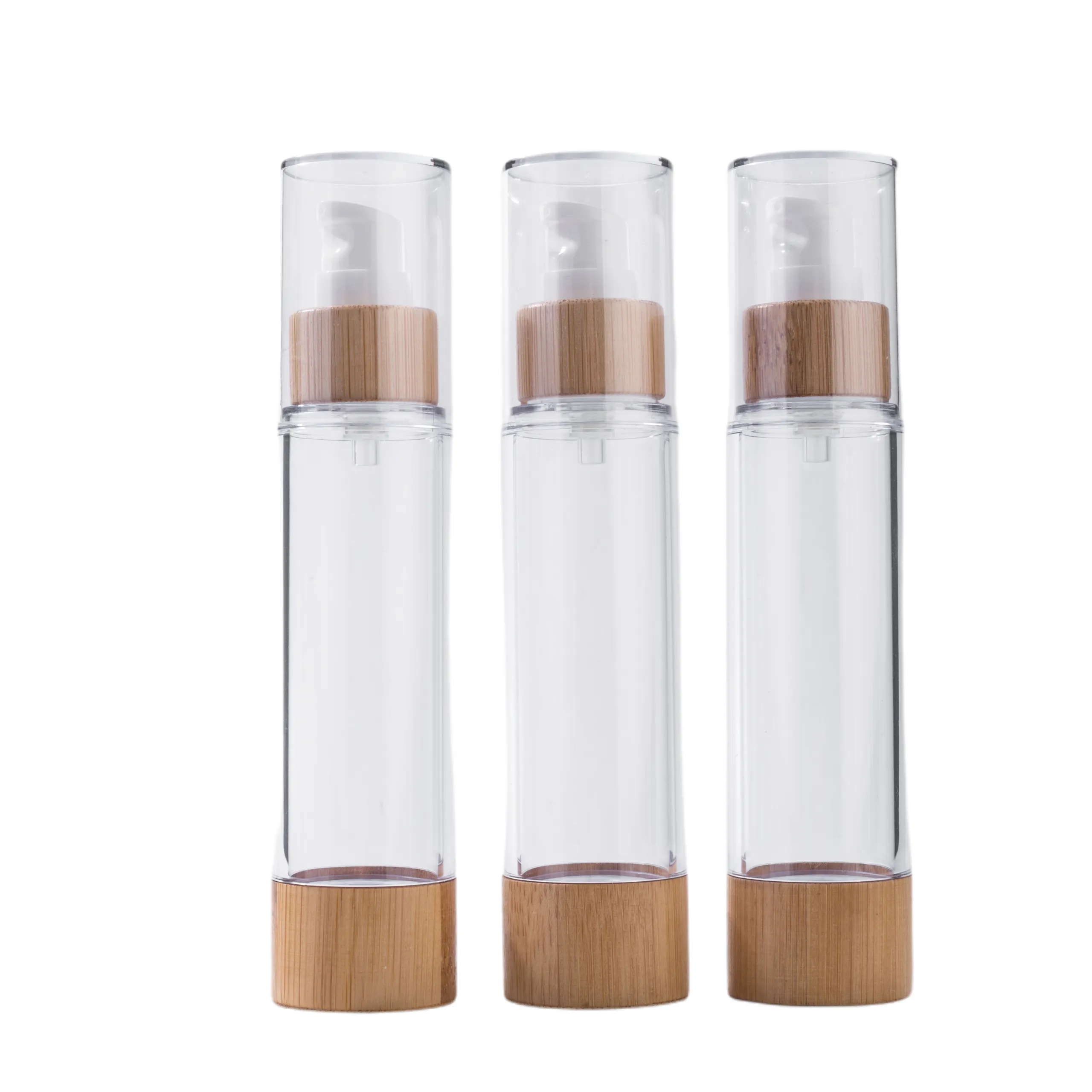 Eco-friendly bamboo cosmetic cream packaging airless lotion pump bottle wholesale 20ml 30ml 50ml 80ml 100ml 120ml