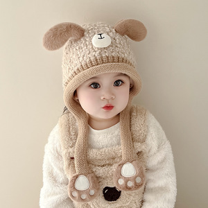 Nouvelle collection d'hiver : Bonnets et écharpes pour enfants, garçons et filles, motifs unis, pour usage extérieur, bonnets en <span class=keywords><strong>laine</strong></span> tricotée pour bébés, protège-oreilles - Product Image 5