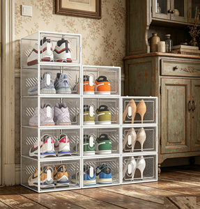 Hot Sale Stackable Thick PET Clear Shoe Box Foldable Dust-Proof Sneaker Display Case for Home - Product Image 5