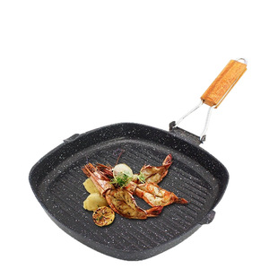 Vente en gros marmite à steak profonde pratique pliante à double bec poêle à frire en métal antiadhésive rayée pour steak poêle spéciale cuisine à domicile - Product Image 2