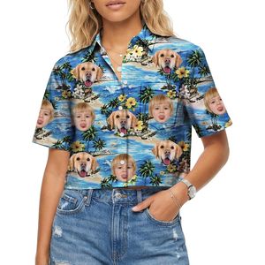 Camisa Hawaiana Personalizada con Foto, Blusa de Mujer con Botones, Estampado Floral Tropical para la Playa - Product Image 1