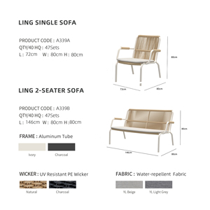 Canapé en rotin d'extérieur de luxe, mobilier de jardin, ensemble de patio moderne avec cadre en aluminium pour hôtel, complexe hôtelier - Product Image 5