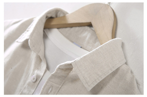 Chemise à manches courtes en coton et lin, vente chaude 2025, tissu en lin, couleur unie, col rabattu, pour hommes - Product Image 5