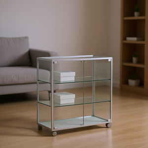 Vitrina con Marco de Aluminio 91x37x90cm, Vidrio Templado Blanco, Puertas con Cerradura, Estantes Ajustables - Product Image 3