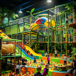Solution tout-en-un pour aire de jeux intérieure commerciale pour enfants, thème dinosaures, avec mur d'escalade en filet tricoté de grande taille, toboggans et <span class=keywords><strong>labyrinthe</strong></span> - Product Image 2