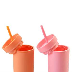 Gobelets en plastique réutilisables avec paille, 16oz, 450ml, mince, mince, acrylique, Pastel, coloré, mat, vente en gros - Product Image 2