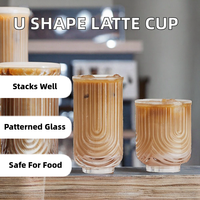 Gelas Tumbler Kaca Model D&Z DZ00290 Bentuk U Motif Bunga Timbul Pola Garis-Garis Dapat Ditumpuk Portabel untuk Kopi Bisnis Grosir