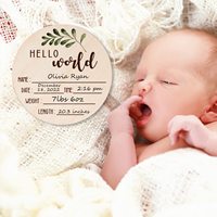 Panneau d'annonce de naissance « Hello World » en bois sculpté avec message pour bébé nouveau-né